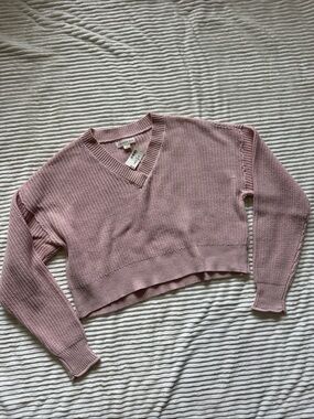 Aeropostale Dusty Pink Woven V-Neck Cropped Sweater NWT medium